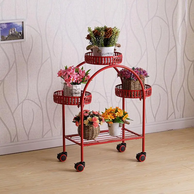 European-style Tieyi Flower Rack With Wheel Landing Flower Pot Rack Living Room Balcony Metal Flower Rack Multi-storey Indoor Pr - Цвет: Model 7