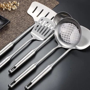 

5 Pcs/Set Kitchen Cooking Tools 304 Stainless Steel Cooking Utensils with Long Handle Spatula Soup Ladle Kitchenware