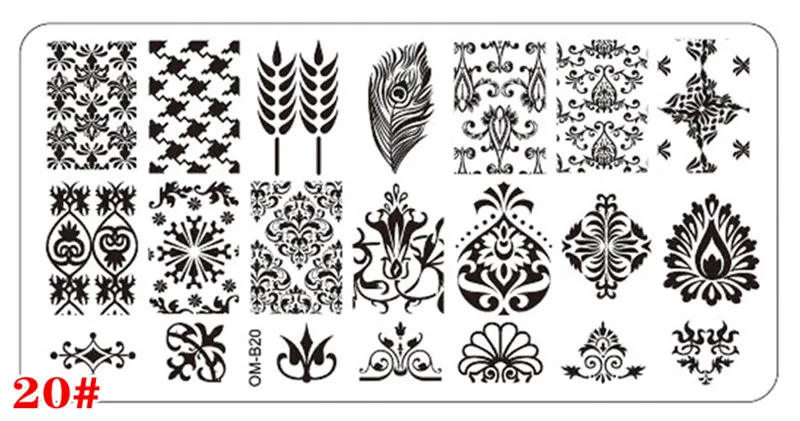 Kalvaro 1 шт. прямоугольные пластины для штамповки ногтей цветочные узоры для ногтей изображения пластины Кружева животных штампы шаблоны DIY Дизайн Инструменты - Цвет: OM-B20