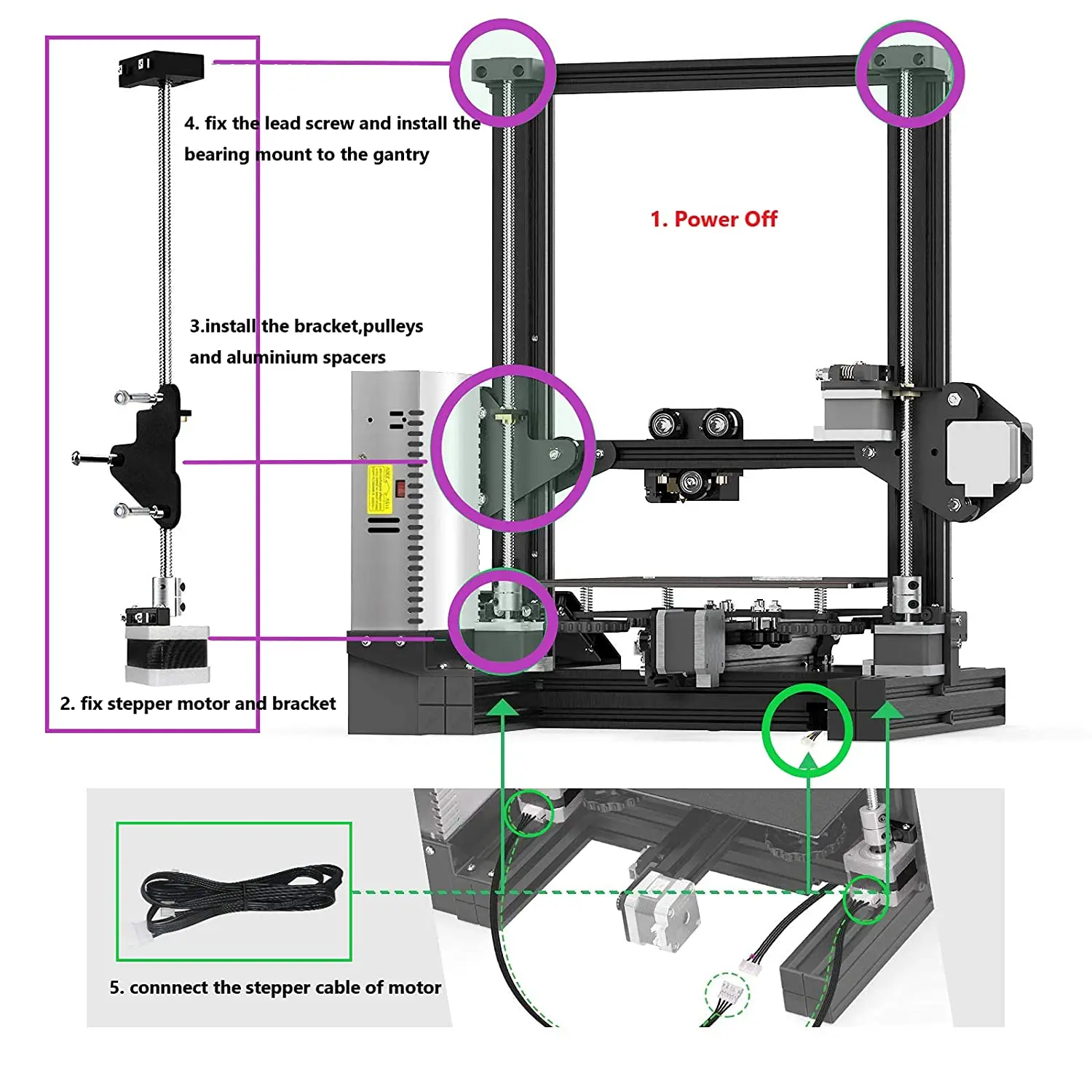 Ender 3 Dual Z Axis Upgrade Kit with Screw Stepper Motor 3D Printer