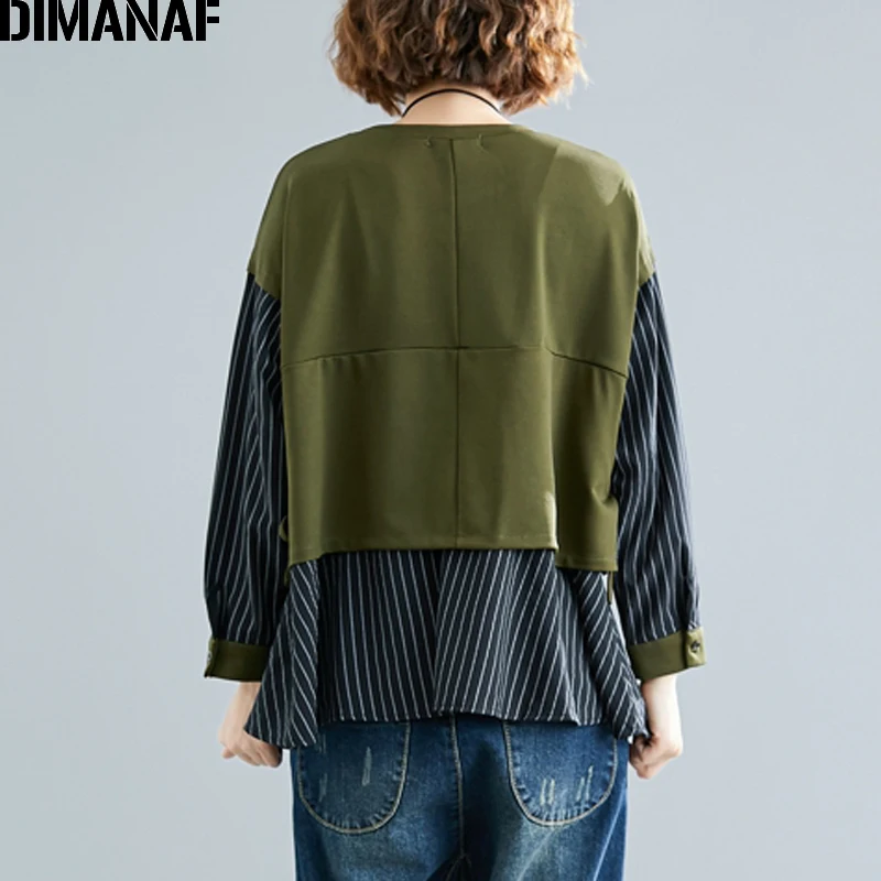 DIMANAF Spring Plus Size Women Blouse Shirt Lady Tops Tunic Basic Casual Cotton Loose Striped Long Sleeve Spliced Female Clothes
