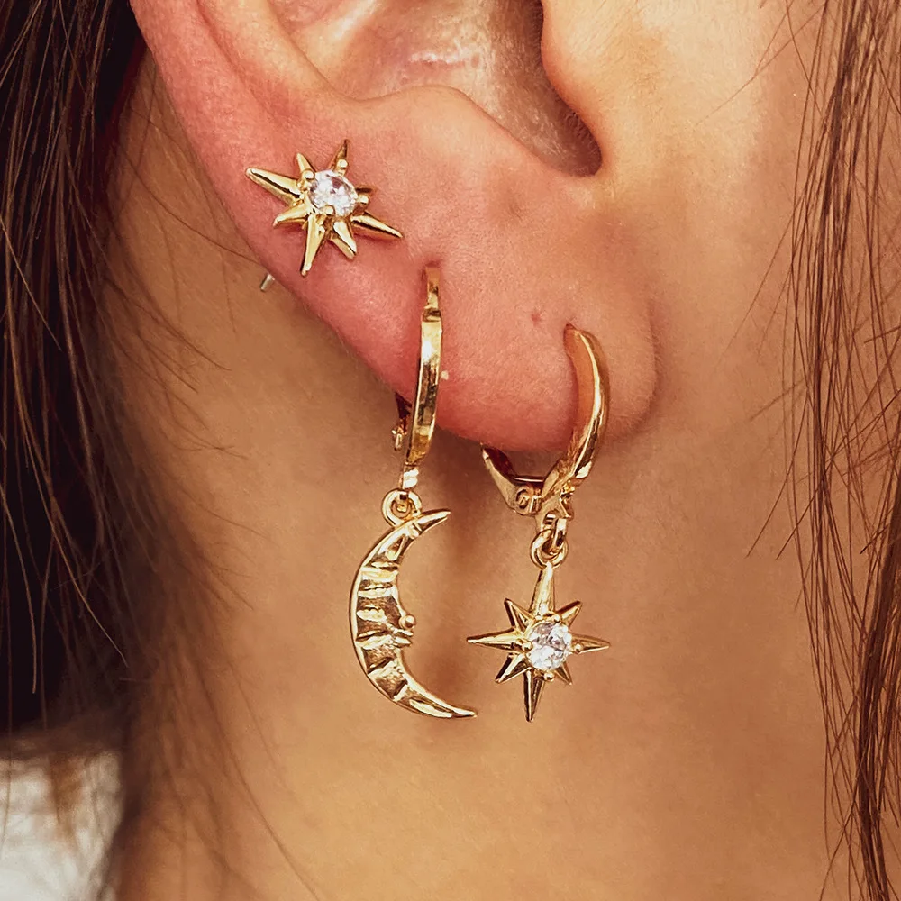 

LATS 2020 New Arrival Fashion Classic Geometric Women Dangle Earrings Asymmetric Earrings of Star and Moon Female Korean Jewelry