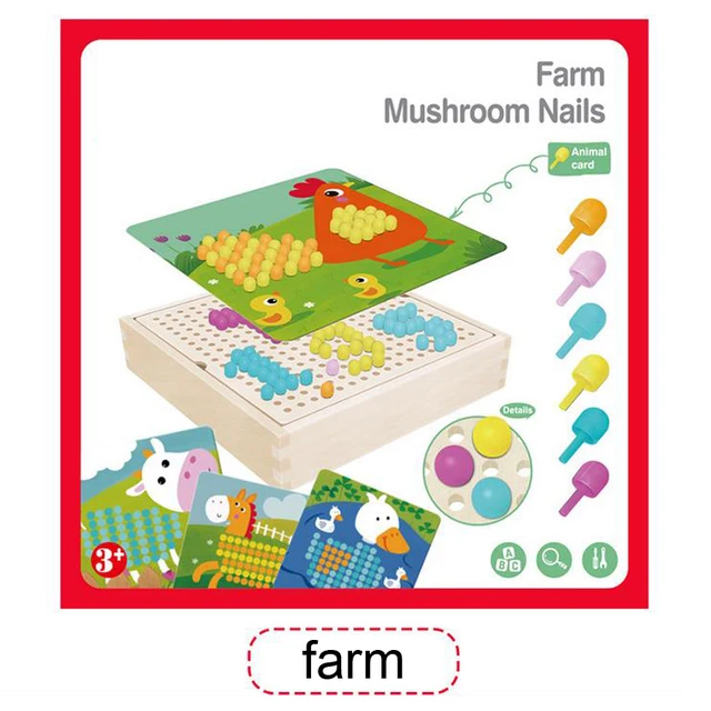  US $27.57  DOLLRYGA Children Educational Wooden Toys Creative Mosaic Mushroom Nail Kit Art Kids Puzzle lote kn