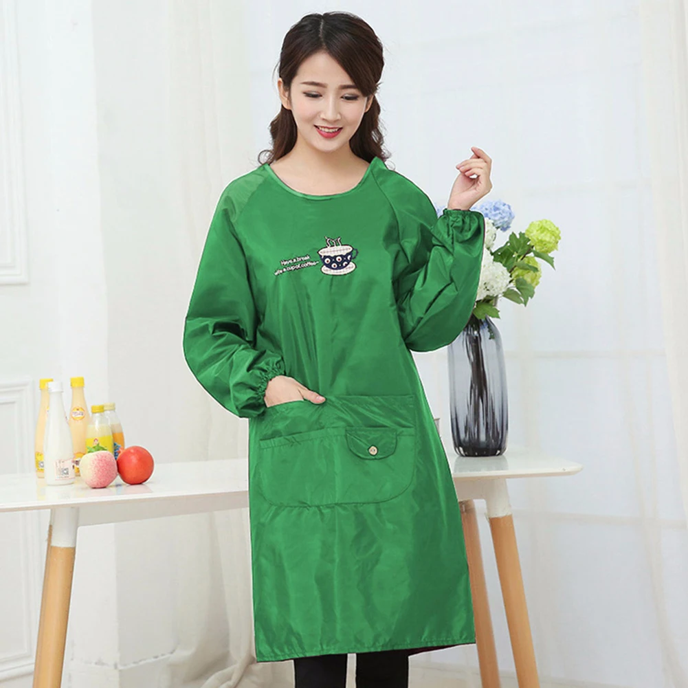 2020 Women Waterproof Oil Proof Home Kitchen Cooking Apron Long Sleve Baking BBQ Chef Smock Kitchen Accessory