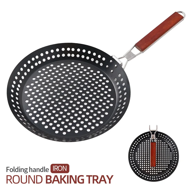

1Pc Outdoor Camping Foldable Round Frying Pan Picnic BBQ Heat Resistant Steak Grilled Skillet