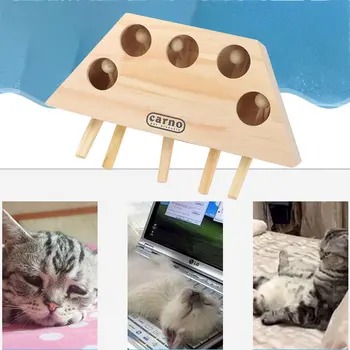 

Gopher Cat Toy For Pets-Three Holes Round Ball Interactive Educational Toys Wood Puzzle Chew Toy Round Edge