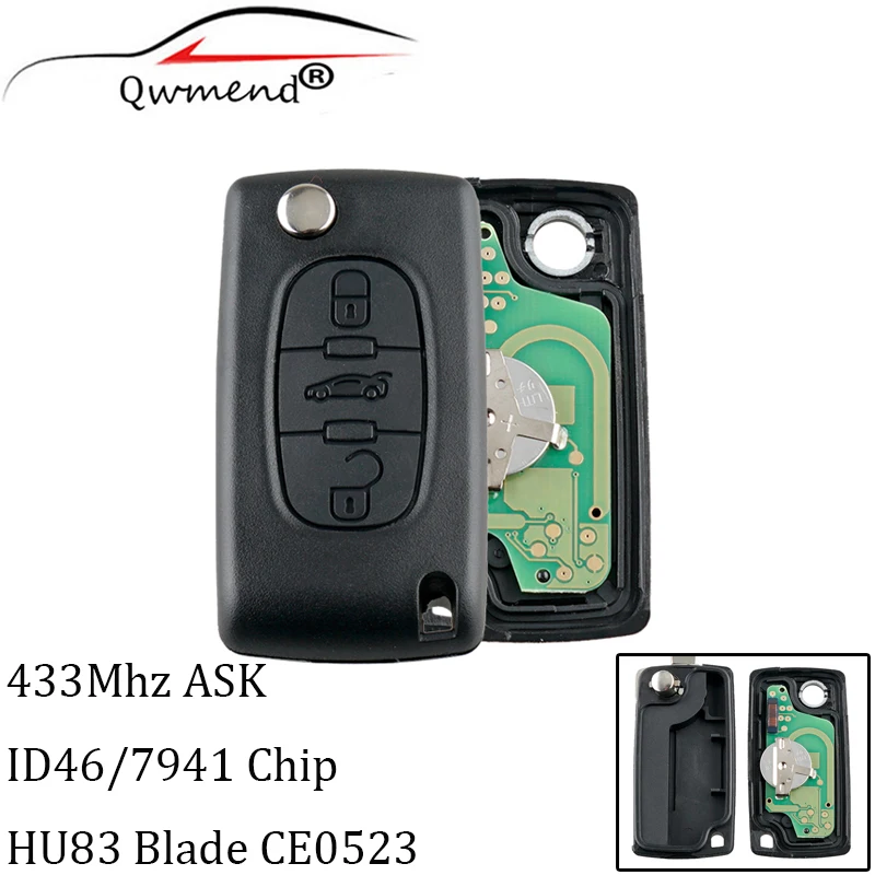 3 кнопки дистанционного ключа для CITROEN C5 C4 C3 C2 Berlingo; Picasso ASK сигнала ключ(HU83 Blade ASK CE0523