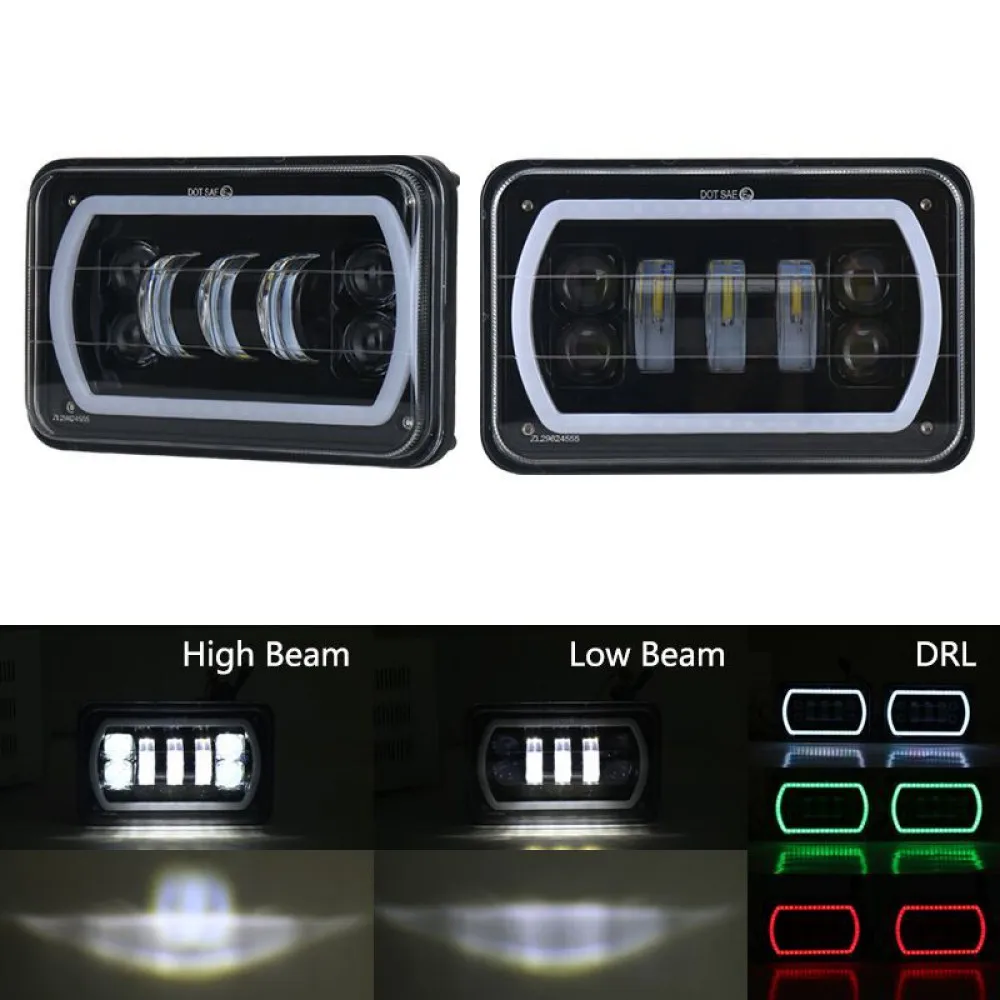 Krator 2PCS 4X6&quot RGB LED Light Bulbs DRL Hi-Lo Beam Headlamp Headlights Anti Flicker 12V 24V 60W Waterproof | Автомобили и