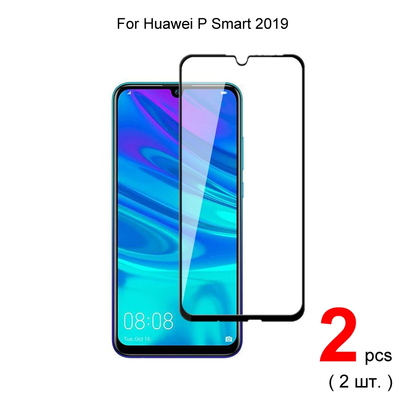 Закаленное стекло с полным покрытием для Huawei P Smart 2019 (6 21 дюйма) 2 шт. защита экрана