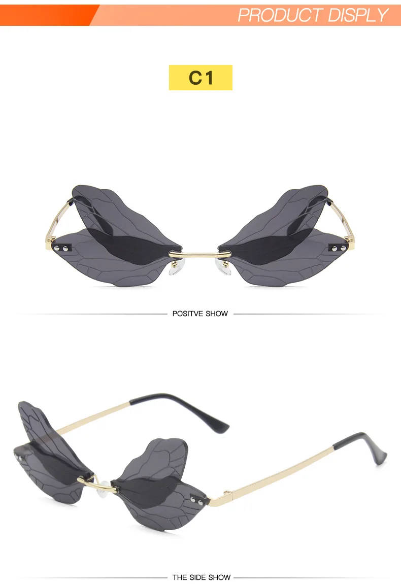 New Fashion Dragoy  Sunglasses Women Men Brand Design Rimless Wave Eyewear  Trending Narrow Sun glasses_voghion.com