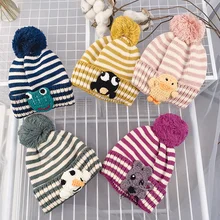 Зимние носки для новорожденных милые теплые детские штаны для мальчиков и девочек с рисунком героев из мультфильма вязаные шерстяные шапки с отворотом ткани