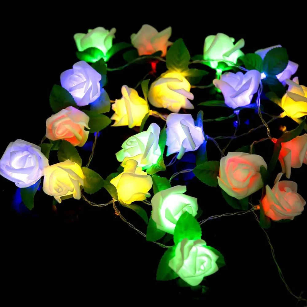 2M 20 Leds Rose Flower Led Fairy String Lights Battery Operated Wedding Valentine's Day Party Xmas Garland Decoration
