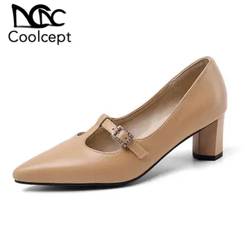 

Coolcept Women Pumps Shoes Fashion Metal Buckle With Crystals Shoes Women Special Heels Pointed Head Footwear Size 30-43