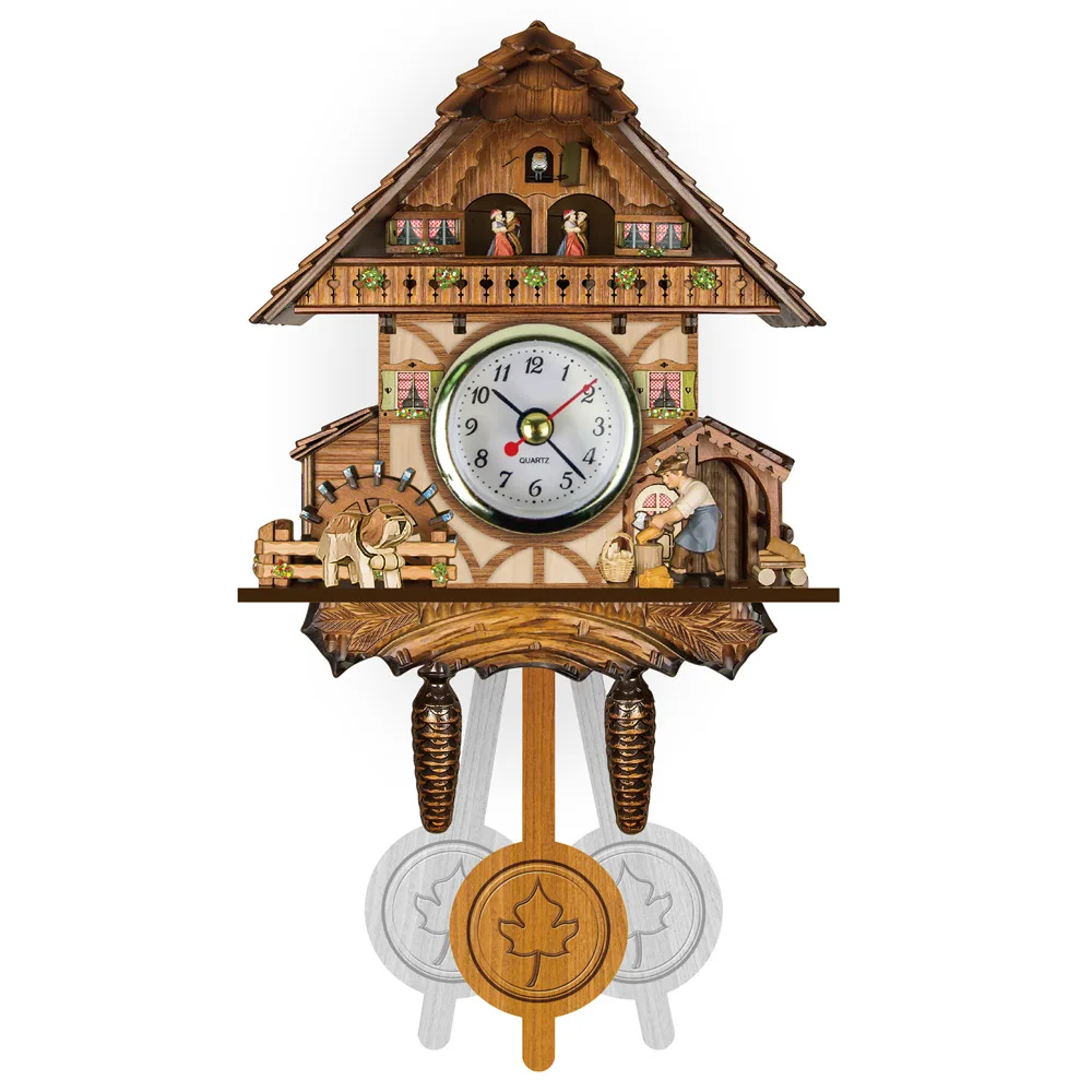 Винтажное украшения для дома настенные часы с птицей Висячие деревянные часы с огурцом для гостиной маятниковые часы ремесленные художественные часы для нового дома - Цвет: Розовый