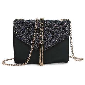 

Crossbody Bags for Women with Tassel Quality Leather Sequins Female Shoulder Bag Casual Small Solid Ladies' Messenger Flap Bag