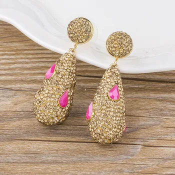 

New Arrival Women Luxury Wedding Party Drop Earrings Inlay with Multicolor Rhinestones Big Water Drop Long Earrings Jewelry