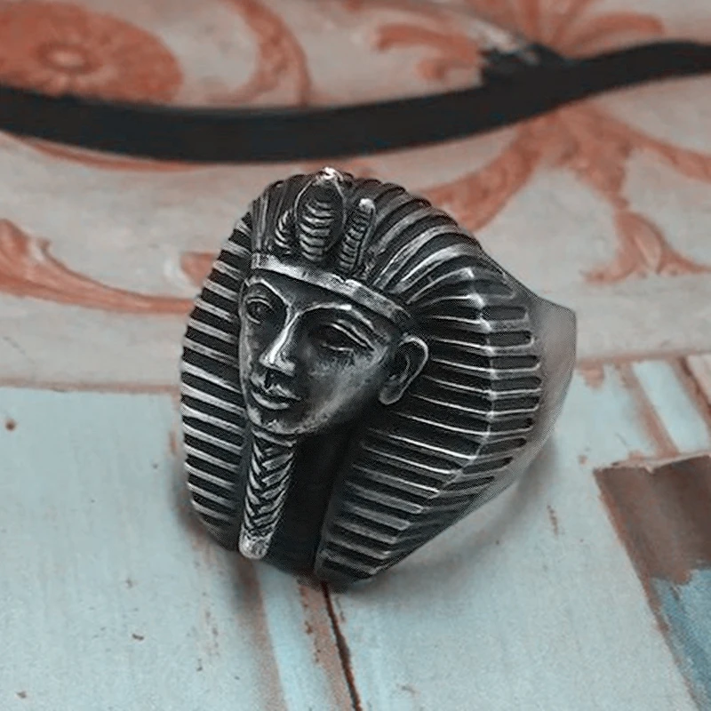 Eyhimd Vintage Egypt Tutankhamun Ring Men's Ancient Pharaoh Stainless