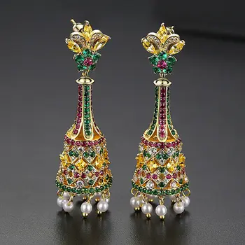 

Luxury Rhinestone Indian Jhumka Gold Color Beads Long Drop Dangle Earrings Bollywood Gypsy Ethnic Jhumki Retro Bridal Jewelry