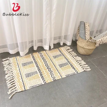 

Bubble Kiss Ins Ethnic Style Hand-Woven Carpet Cotton Linen Living Room Decoration Long Floor Mat Foldable Bedside Tassel Carpet