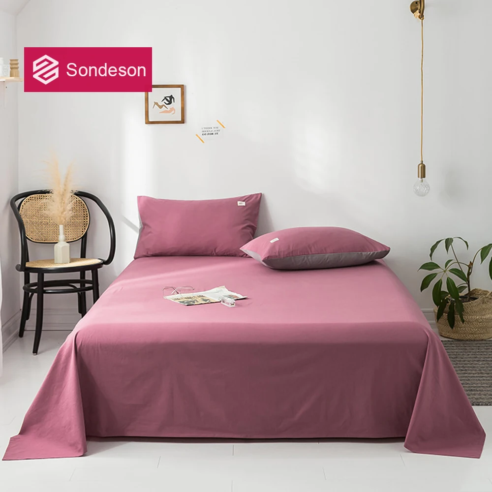 

Sondeson Fashion 100% Cotton Classic Red Gray Flat Sheet Single Twin Double Queen King Healthy 15 Color Bed Sheet Set Pillowcase