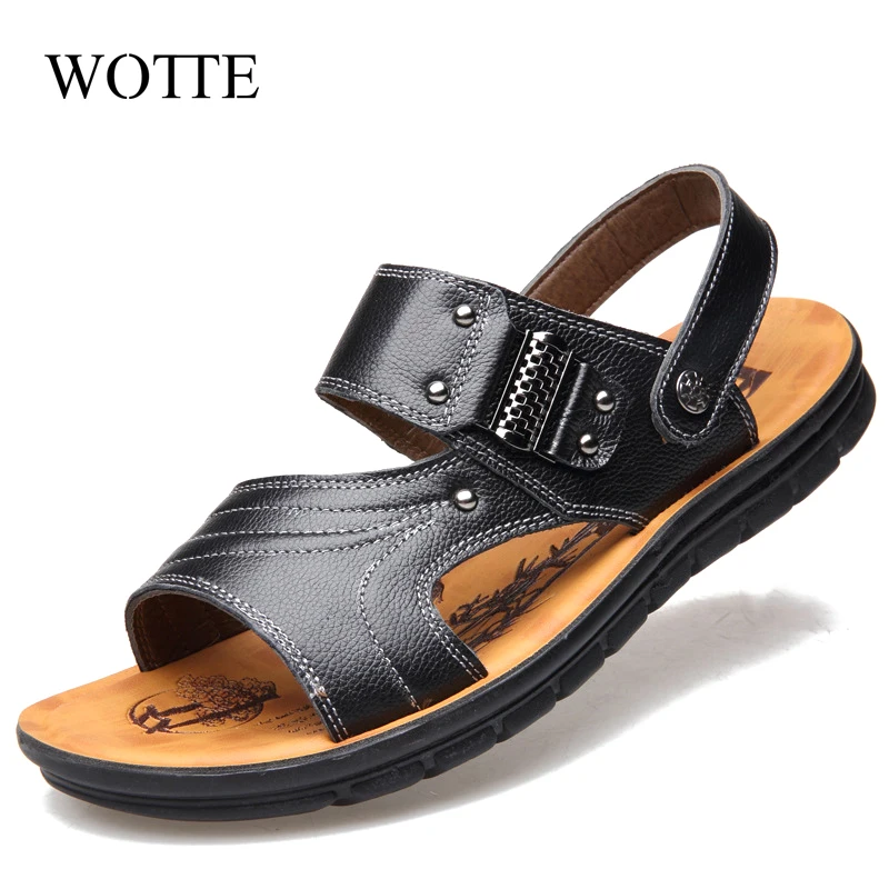 Мужские сандалии с открытым носком Модные без застежки шлепанцы Летние пляжные в