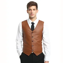 Новинка года; стильное платье внешней оболочки фотосессии Для мужчин Бизнес джентльмен сплошной Цвет из искусственной кожи Slim Fit Универсальный кожаный жилет B4354