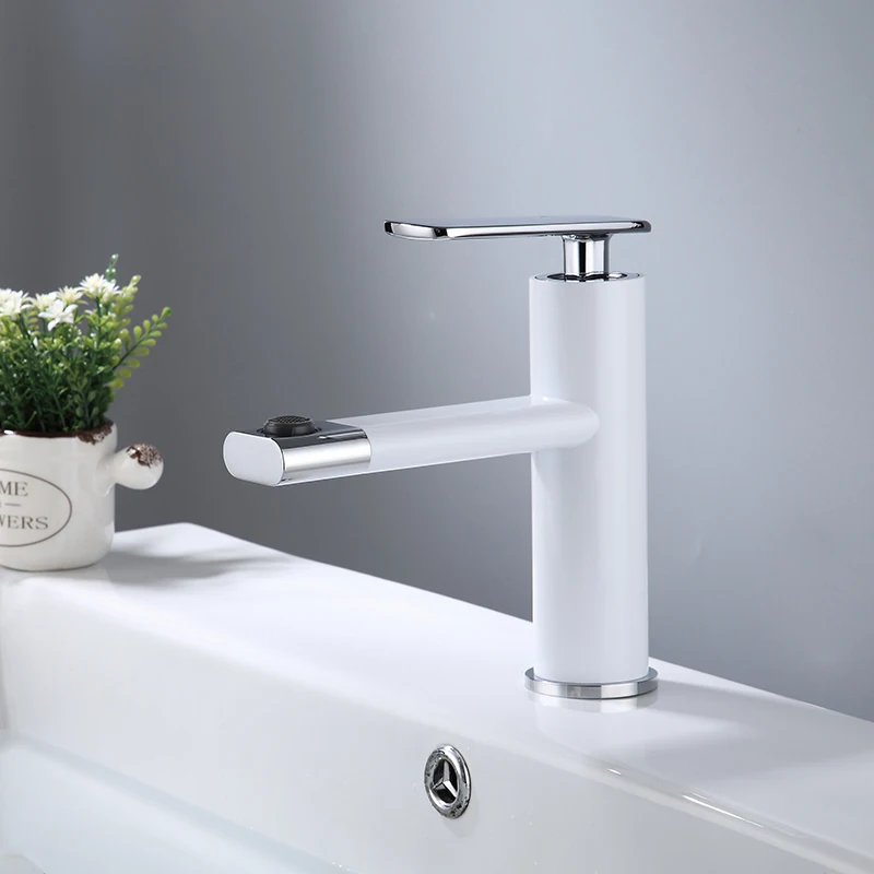 white and chrome S Смеситель для раковины с кисточкой, золотой, латунный кран для раковины ванной комнаты, кран с одной ручкой и поворотным носиком для кухни, смеситель для раковины, кран Torneira lavatorio - Цвет: white and chrome S