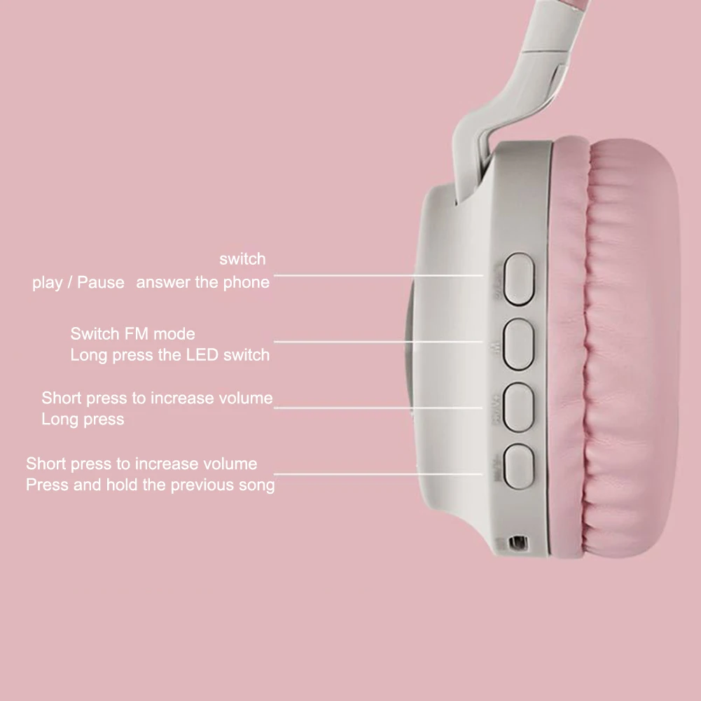 Kids Bluetooth 5 0 Headphones LED light Cat Ears Headset Wireless Earphone HIFI Stereo Bass headphone for Phones with microphone
