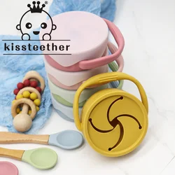 Kissteether BPA Free Kids Silicone Food Storage Box Solid Color Baby Snack Cup Portable Children Snacks Container With Lid Toy