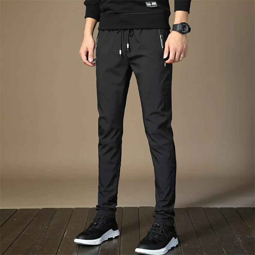 

Spring New Men's Trousers Casual Slim Fit Plus Size Solid Color Drawstring Quick Dry Straight Maggie's Walker Mid-Waist 2020