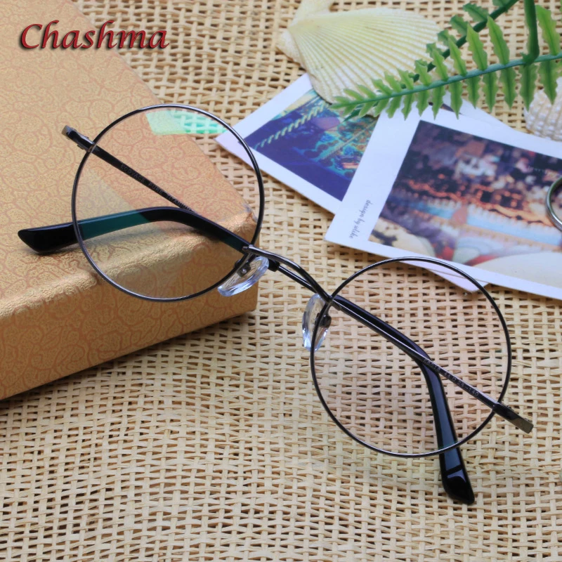 Men Pure Titanium Prescription Glasses Women Retro Round Frame Optical Eyewear Spectacles Super