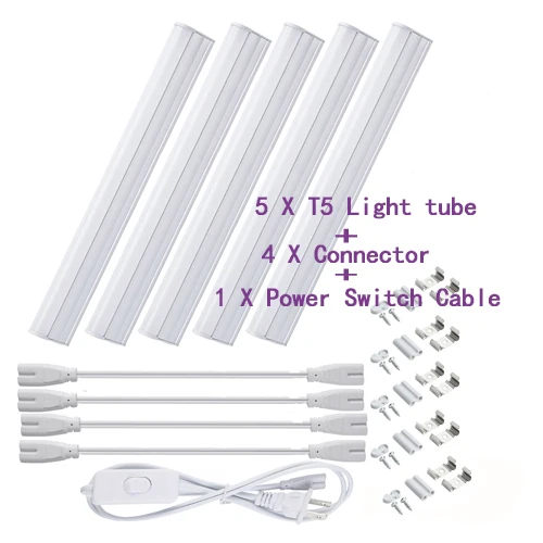 5set Tube with cable Кухня Led бар T5 трубки 5 шт. алюминиевый профиль для шкафа светильник Полный комплект настенный светильник 30 см+ ЕС вилка переключатель кабель+ соединительный провод - Испускаемый цвет: 5set Tube with cable