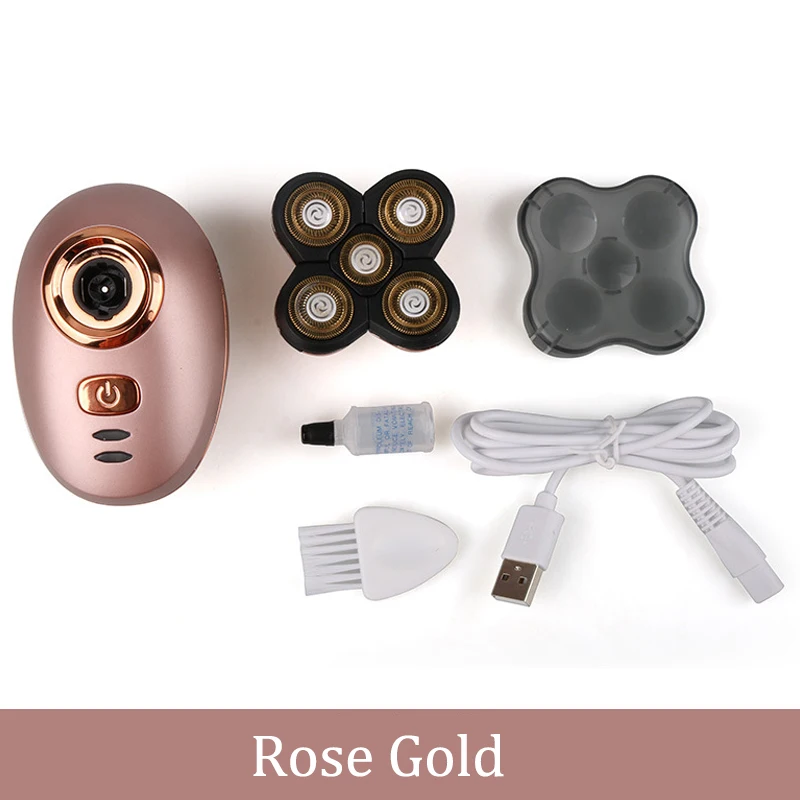 Rose Gold 5 лезвий электробритва для мужчин 4D плавающая головка триммер для волос перезаряжаемая бритва с USB вращающаяся щетка для лица мужской набор для ухода - Цвет: Rose Gold