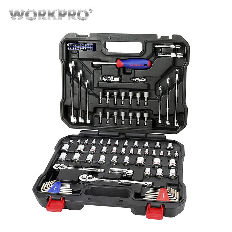 WORKPRO Инструменты для ремонта автомобиля механик набор инструментов розетки набор инструментов для авто отвертки метрический SAE гаечный ключ трещотка гаечные ключи ручные инструменты - Цвет: 101PC Tool Set