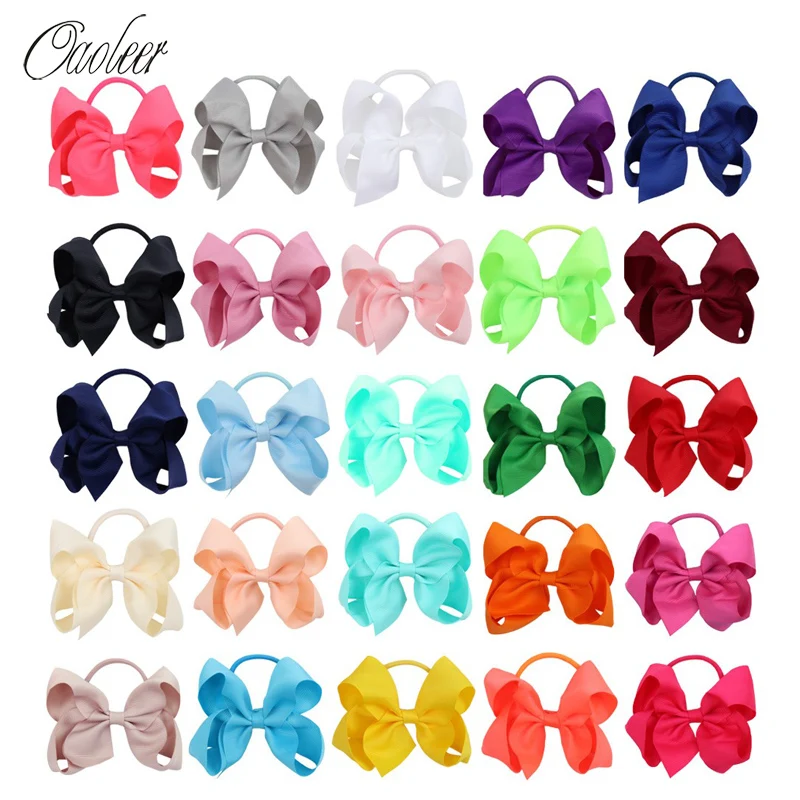 

25Pcs/Lot 4.5 Inch Ribbon Hair Bows for Girls Handmade Solid Elastic Hair Bands Ponytail Holder Kids Headband Hair Accessories