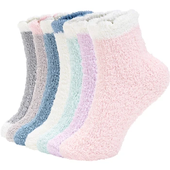 

Fuzzy Warm Slipper Socks Women Pack Super Soft Microfiber Cozy Sleeping Socks Thick kawaii and Solid Style 5 Pairs Dropshipping