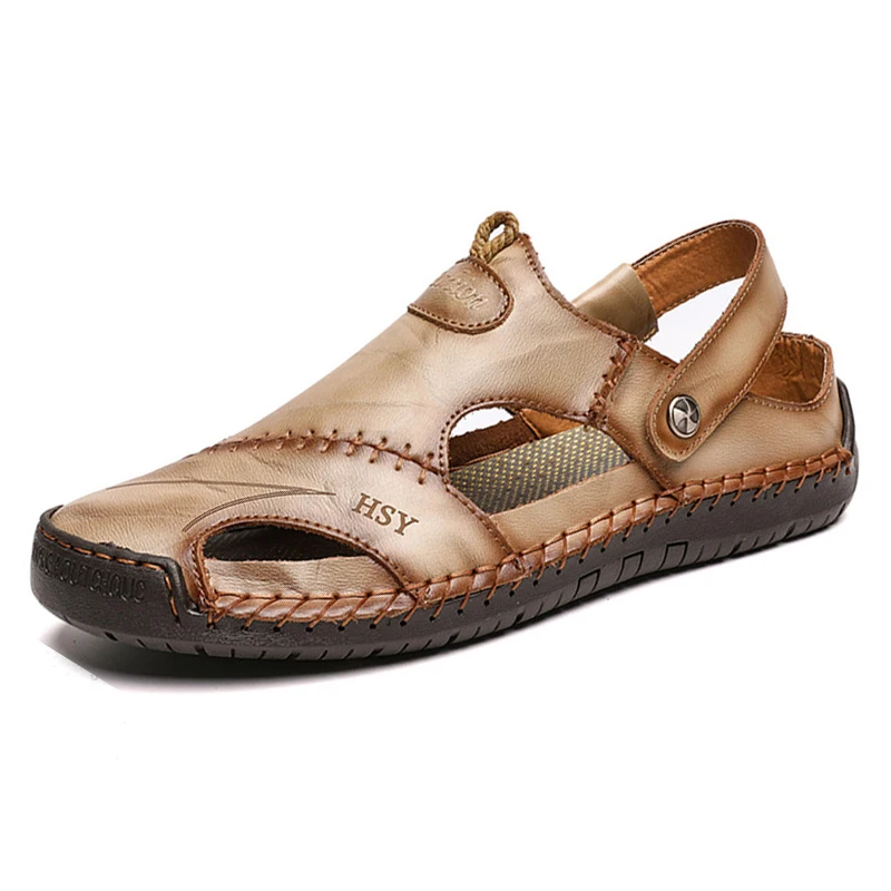 Classic Summer Mens Sandals Genuine Leather Soft Breathable Shoes Designer Beach Roman Brand Sandals Leather Men Sandals Slides