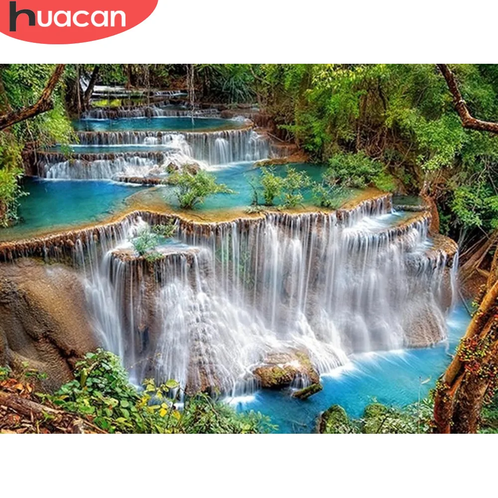 Diamond Embroidery Painting Waterfall Stones Home-Decoration Mosaic-Beaded-Picture Landscape