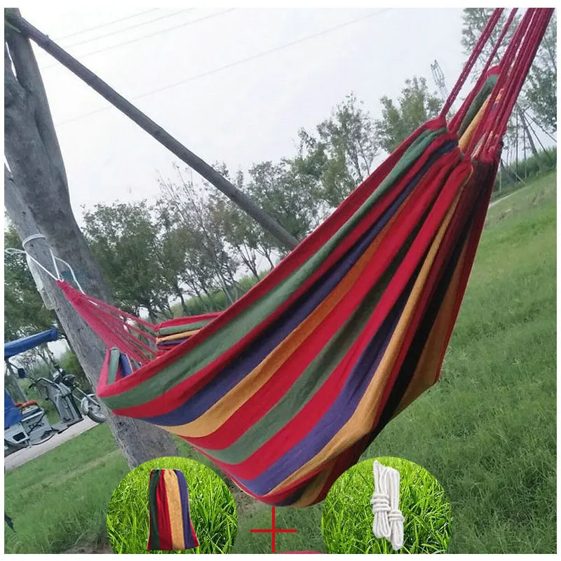 

Portable Hammock Color Matching Hammock For One Person Color Strip Outdoor Camping Anti-rollover Canvas Casual Color Hammock