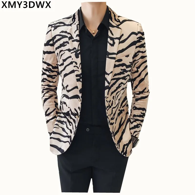 Heren Luipaard Print Mode Leisure Blazer Masculino Slim Fit Pak Jassen Voor Mannen Zanger Kostuum Homme Blazer Jassen