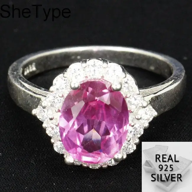 pink sapphire 14x14mm SheType 4,0g элегантные настоящие розовые сапфировые кровяные рубиновые CZ женские кольца из чистого серебра 925 пробы - Gem Color: pink sapphire