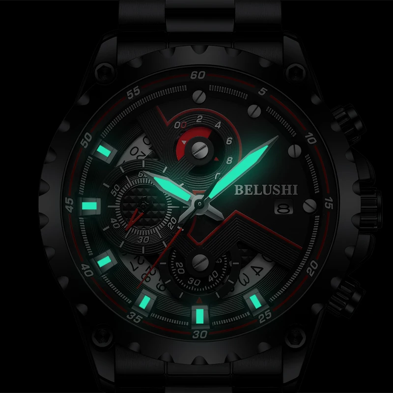 Fashion New 2021 Mens Watches BELUSHI Luxury Chronograph Full Steel Waterproof Quartz Watch Men Date Sports Clock