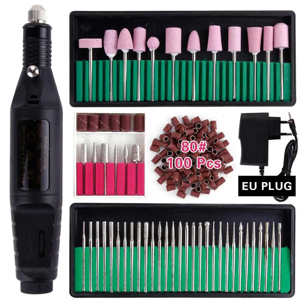 Set F EU Plug Электрический Маникюрный станок набор фрезерные керамические боры инструменты сверла для ногтей профессиональные художественные пилочки полировщик педикюрный аппарат - Цвет: Set F EU Plug