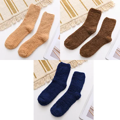 Jerrinut/мужские зимние теплые носки; повседневные модные однотонные Мягкие плотные носки для сна; пушистые коралловые бархатные махровые носки-тапочки; 3 пары - Цвет: 15