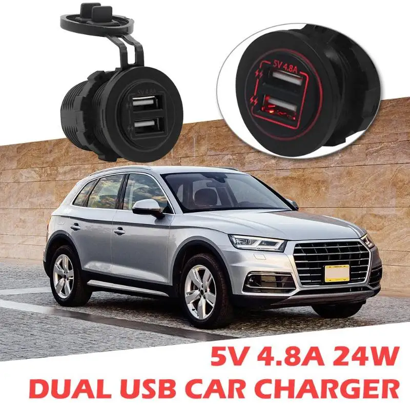 Мини двойной Переходник USB для зарядки в машине модифицированный 4.8A автоматическая зарядка 2 порта 24 Вт 12-24 В Двойная диафрагма для смартфона
