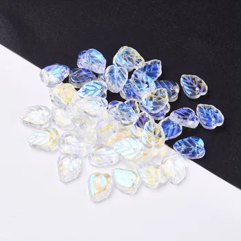 

100pcs Electroplated Transpaprent Glass Leaf Pendants Charms for jewelry making DIY Bracelet Necklace Accessories Hole: 1.2mm