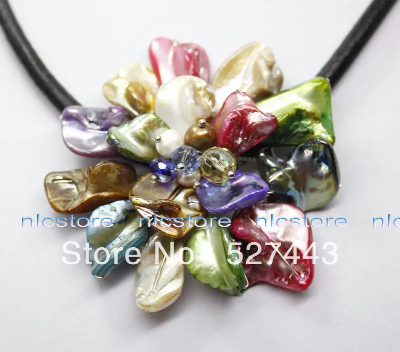 

Wholesale 60mm mix color mop mother of pearl weave shell flower necklace pendant 17"