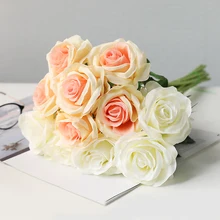 11 шт./лот Свадебный букет из роз розы Искусственные цветы Белый Красный цвет шампанского фиолетовый розовый цветы для вечерние