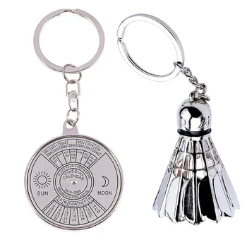 

1Pcs Metal Badminton Key Chain Tournament Souvenir Key Chain & 1Pcs Perpetual Calendar Keyring Keychain Unique Metal Key Chain R