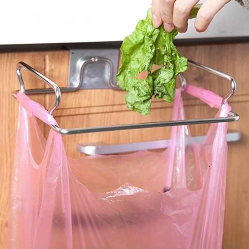 Kitchen Garbage Rubbish Bag Holder Metal Cupboard Door Back Hanging Trash Rack Storage Shelf Hanging Kitchen Cabinet Trash Rack